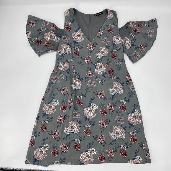 ALISON ANDREW Cold Shoulder Floral Shift Mini Dress Size M Summer Party - Picture 1 of 7